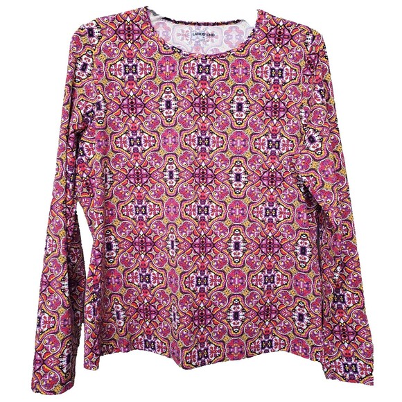 Lands' End Multicolor Medallion Print Long Sleeve Rash Guard Swim Shirt Size Med - Picture 1 of 6